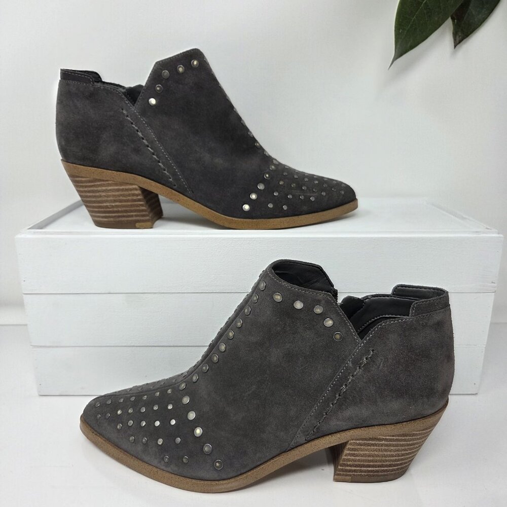 1. State Loka Stud Ankle Booties Womens 7.5 Suede Leather Almond Toe Block Heel